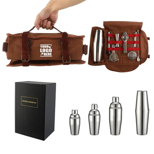 9-Piece Stainless Steel Cocktail Shaker With Crossbody Bag
