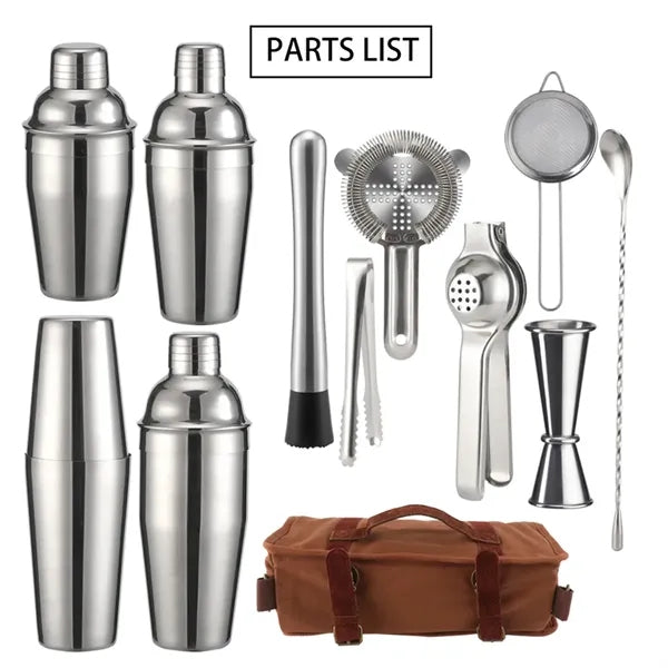 9-Piece Stainless Steel Cocktail Shaker With Crossbody Bag