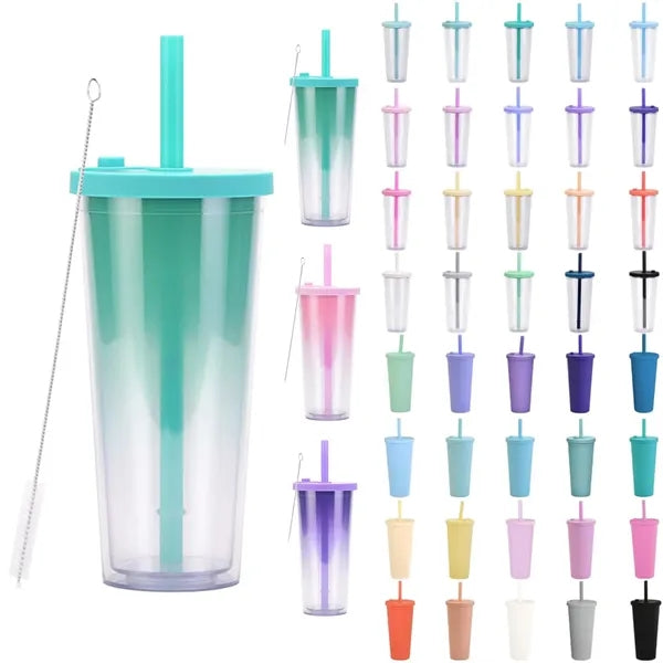 Transparent Double-Layer Plastic Large Hole Straw Cup