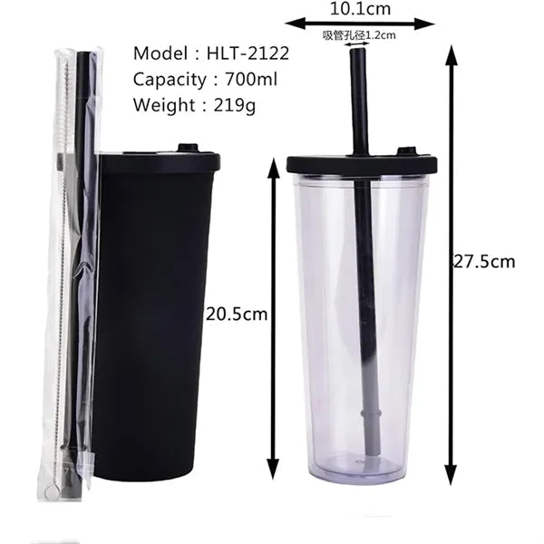 Transparent Double-Layer Plastic Large Hole Straw Cup
