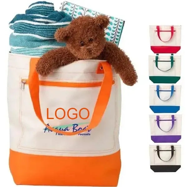 600D Polyester Beach Tote with Front Zipper Pocket