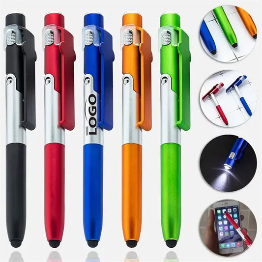 3 In 1 Foldable Phone Stand Stylus Ballpoint Pen LED Light
