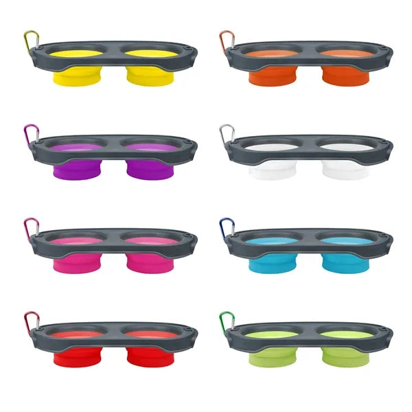 2 In 1 Collapsible Dual Dog Bowls With Carabiner Clip