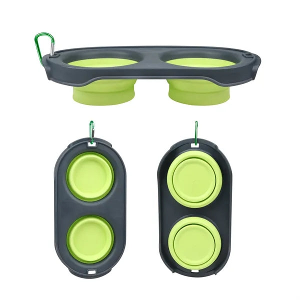 2 In 1 Collapsible Dual Dog Bowls With Carabiner Clip