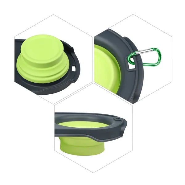 2 In 1 Collapsible Dual Dog Bowls With Carabiner Clip
