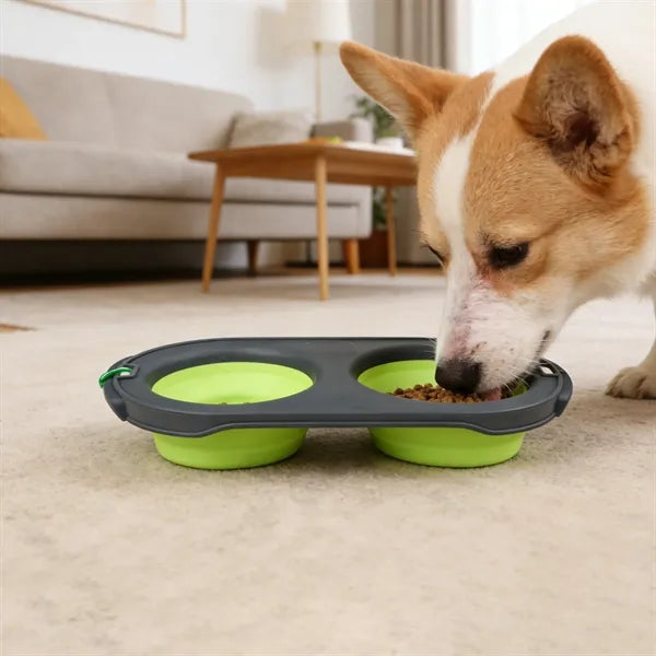 2 In 1 Collapsible Dual Dog Bowls With Carabiner Clip