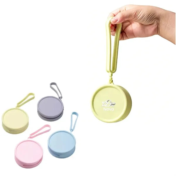 Small Round Zipper Silicone Coin Purse Earphone Bag Keychain