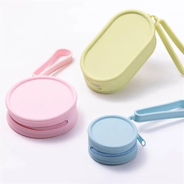 Small Round Zipper Silicone Coin Purse Earphone Bag Keychain