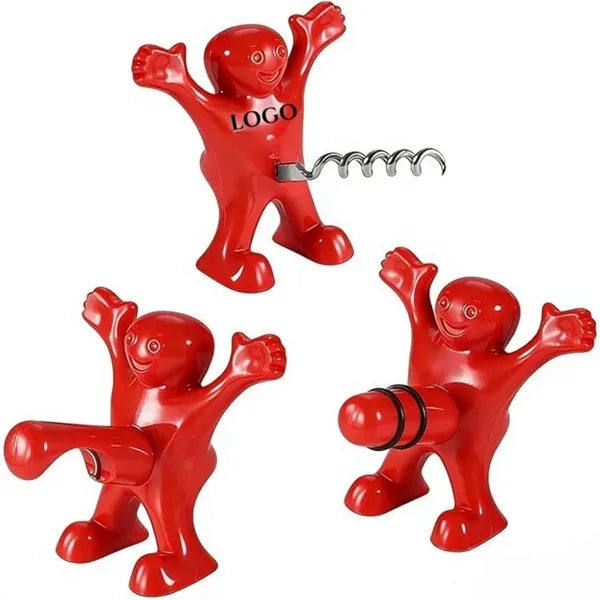 3pcs Funny Red Man Wine & Beer Opener Set Novelty Corkscrew
