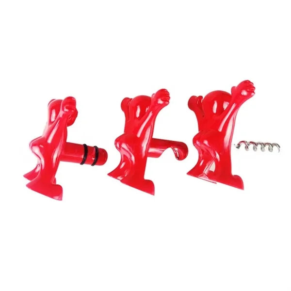 3pcs Funny Red Man Wine & Beer Opener Set Novelty Corkscrew