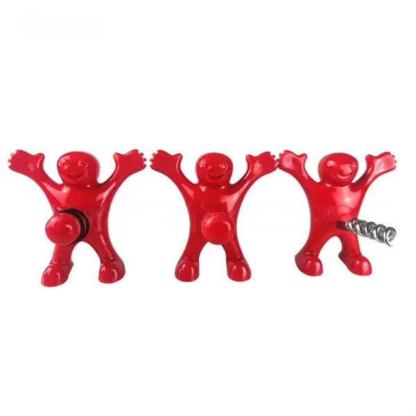 3pcs Funny Red Man Wine & Beer Opener Set Novelty Corkscrew