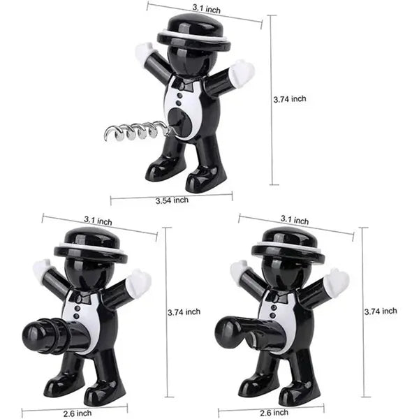 3pcs Gentleman Wine & Beer Opener Set Novelty Corkscrew
