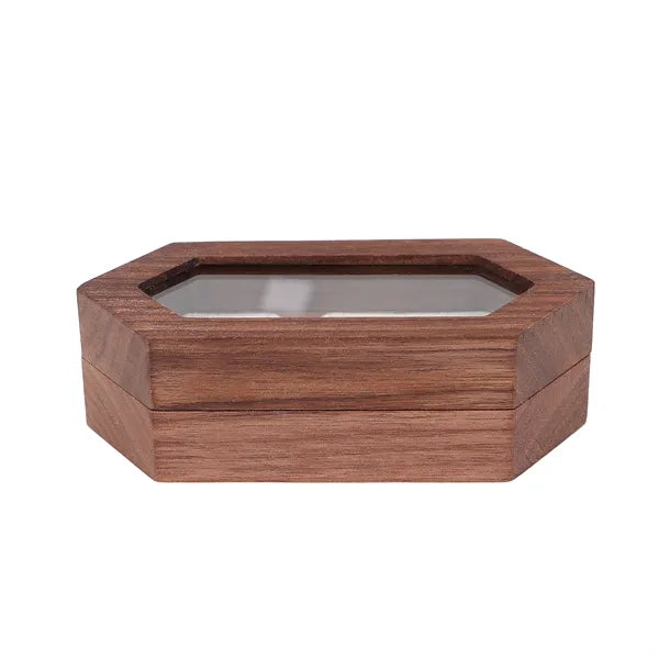 2 Slots Wooden Ring Box For Wedding W/ Clear Window