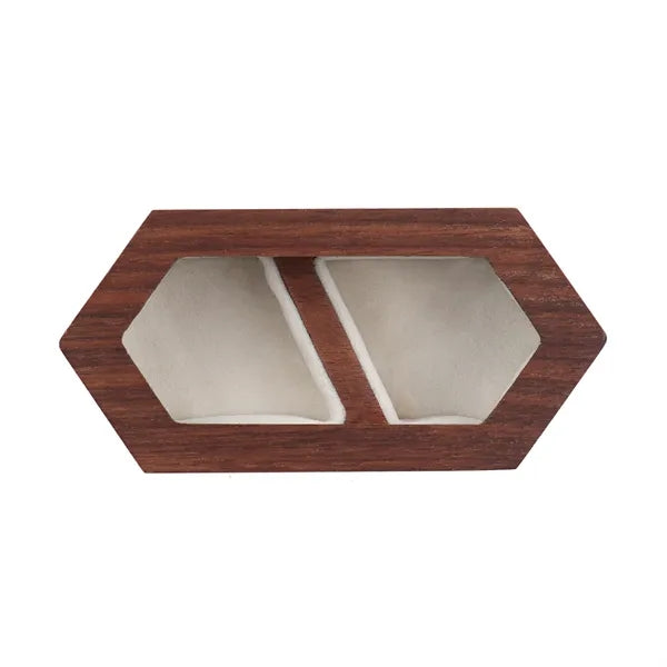 2 Slots Wooden Ring Box For Wedding W/ Clear Window