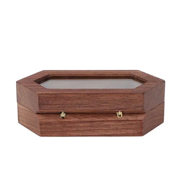 2 Slots Wooden Ring Box For Wedding W/ Clear Window