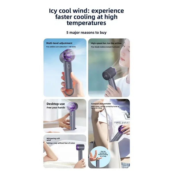 Handheld Turbo Fan with Smart Power Display