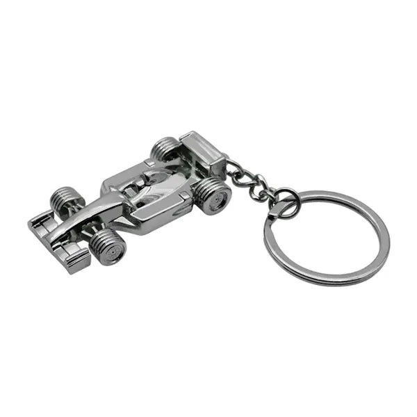 Silver-plated metal 3D car F1 racing keychain pendant