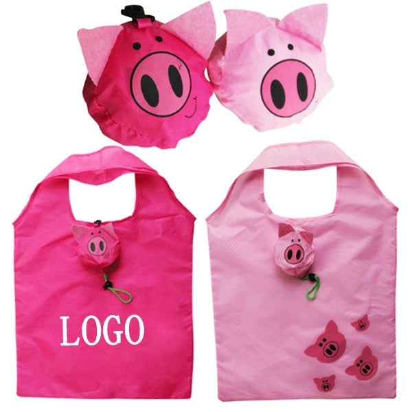 Pig Shaped Folding Shopper Tote Bag