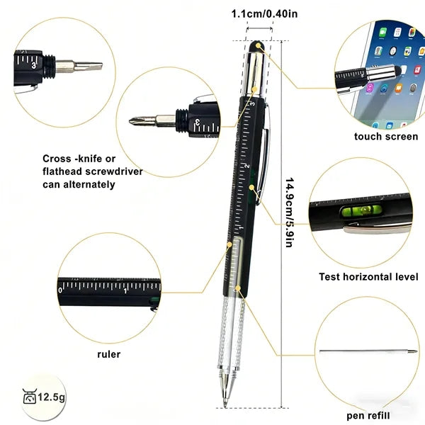 6-In-1 Multi-Tool Ruler Screwdriver Touch Pen