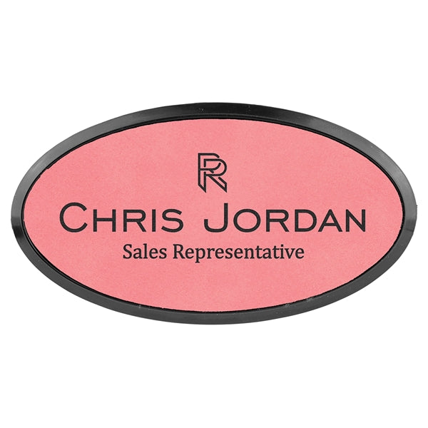 Leatherette Oval Name Badge with Holder and Magnet