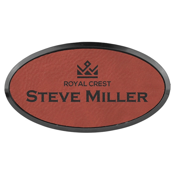 Leatherette Oval Name Badge with Holder and Magnet