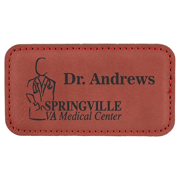 Leatherette Rectangle Name Badge with Magnet