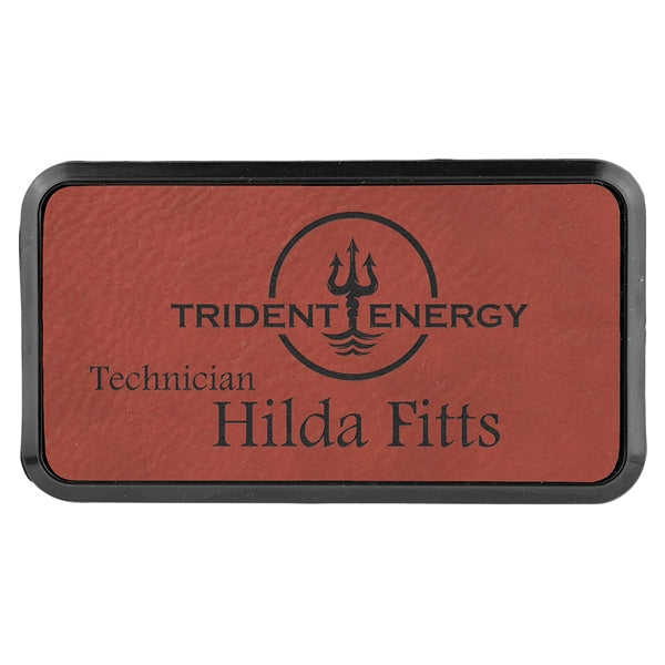 Leatherette Rectangle Name Badge with Holder and Magnet