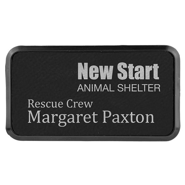 Leatherette Rectangle Name Badge with Holder and Magnet