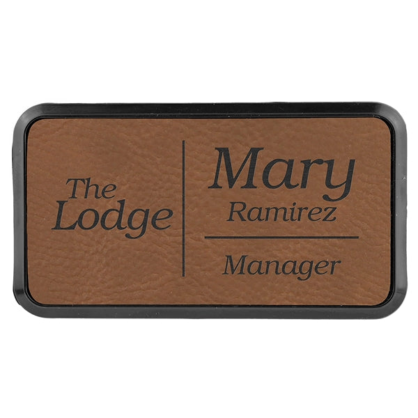 Leatherette Rectangle Name Badge with Holder and Magnet