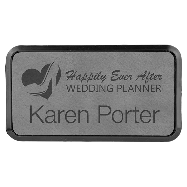 Leatherette Rectangle Name Badge with Holder and Magnet