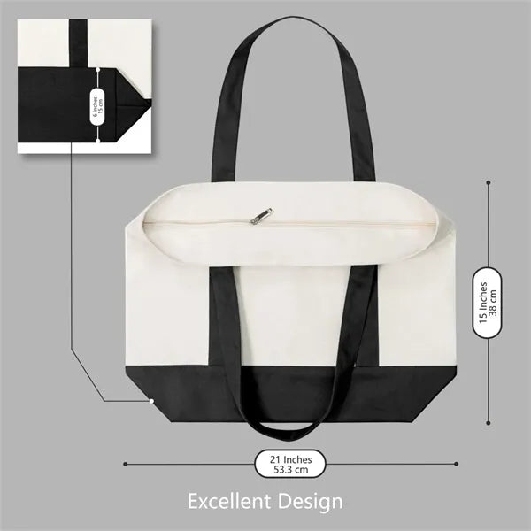 Stylish Canvas Tote Bag with an External Pocket