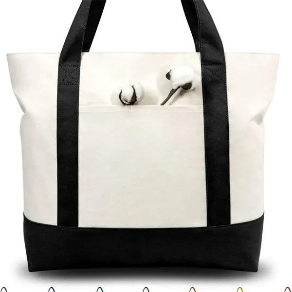 Stylish Canvas Tote Bag with an External Pocket