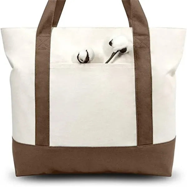 Stylish Canvas Tote Bag with an External Pocket