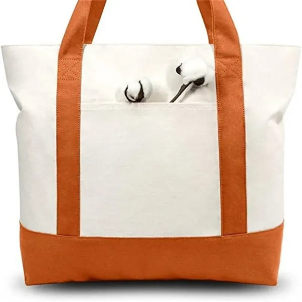 Stylish Canvas Tote Bag with an External Pocket