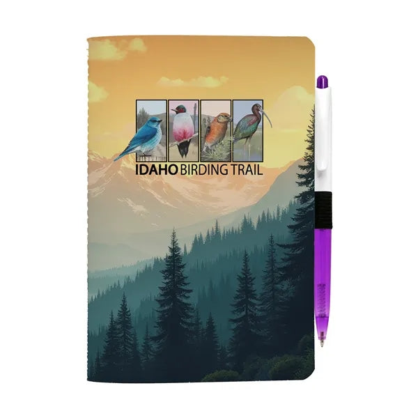 5" x 7" Sewn Paper Cover Notebook with Pen