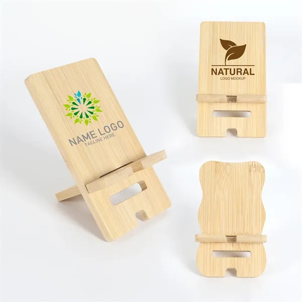 Adjustable Bamboo Phone Stand with Straight & Wave Edge