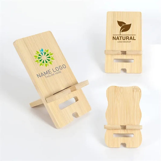 Adjustable Bamboo Phone Stand with Straight & Wave Edge