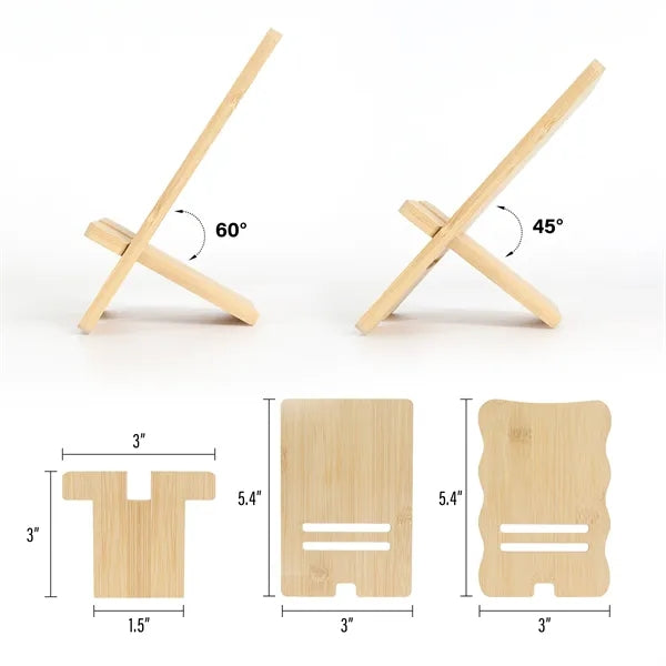 Adjustable Bamboo Phone Stand with Straight & Wave Edge