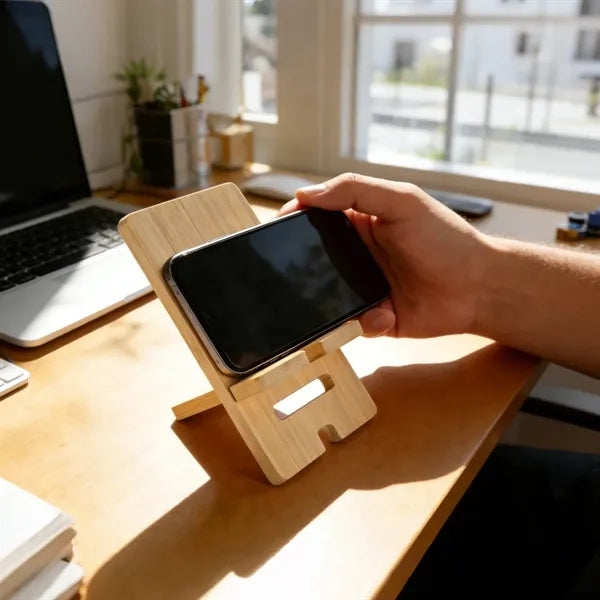 Adjustable Bamboo Phone Stand with Straight & Wave Edge
