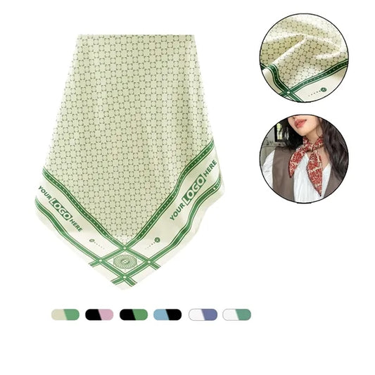 Faux Silk Square Scarf 20" x 20" Green Sporty Bandana