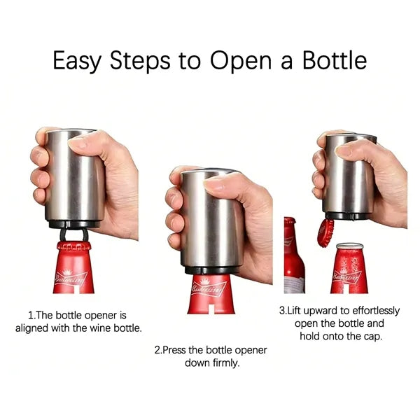 Push Down Beer Opener Finger Safe Magnetic Cap Catcher