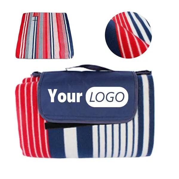 Fleece Red Striped Waterproof Outdoor Picnic Mat
