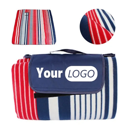 Fleece Red Striped Waterproof Outdoor Picnic Mat