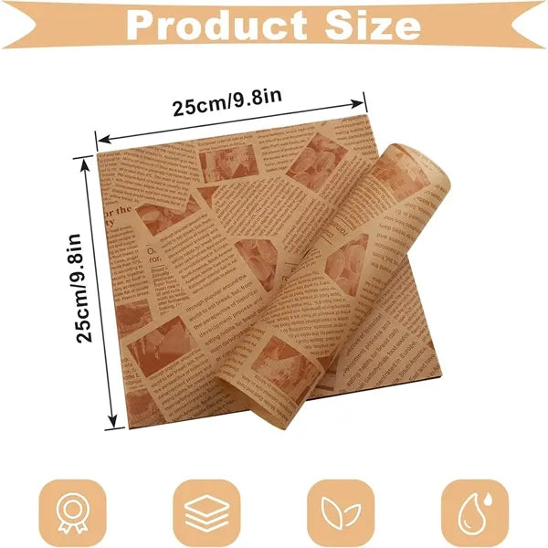Disposable Greaseproof Kraft Paper Food Sheets 10" x 10"