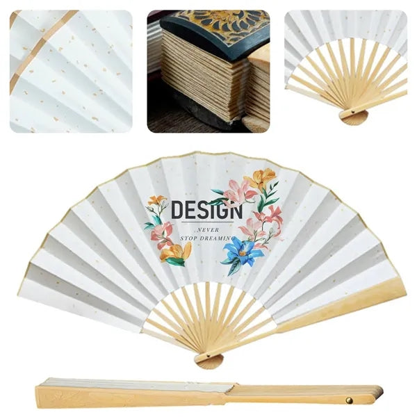 Double-Sided Full Color Bamboo Folding Hand Fan 6 Line Sturd