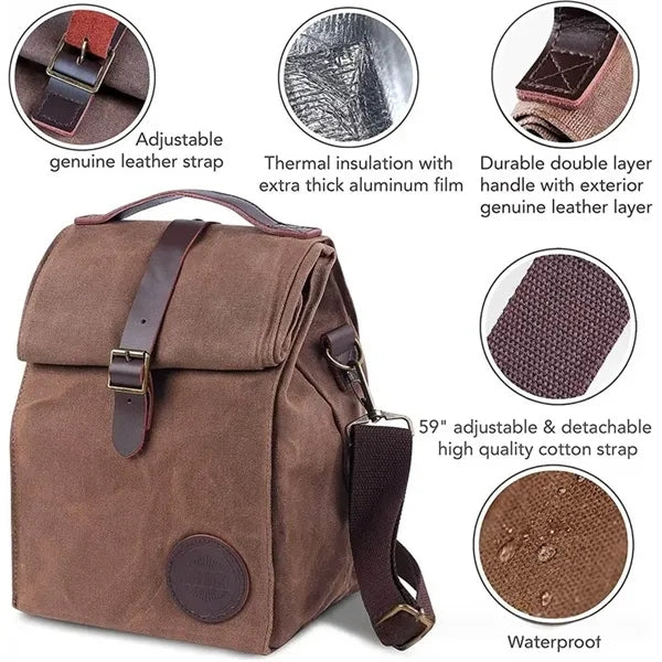 Insulated Canvas Lunch Bag Thermal Retro Tote Portable