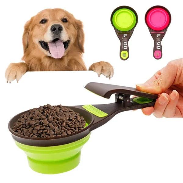 Foldable Dog Food Scoop Measuring Cup Bag Clip
