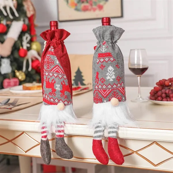 Christmas Decor Santa Gnome Wine Bottle Cover Drawstring Bag