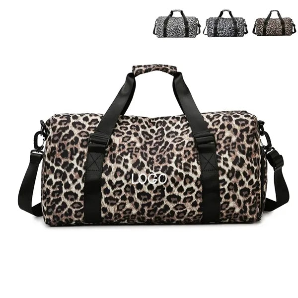 Women Leopard Print Duffle Bag Wet Dry Separation Travel