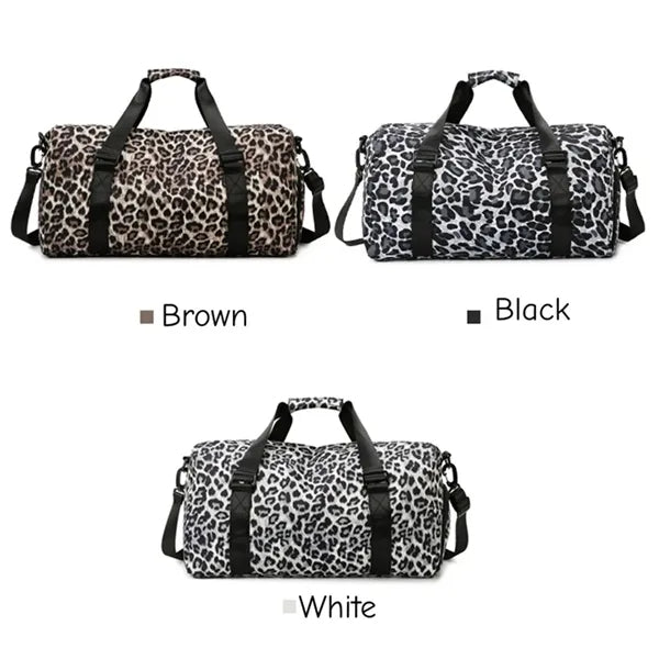 Women Leopard Print Duffle Bag Wet Dry Separation Travel